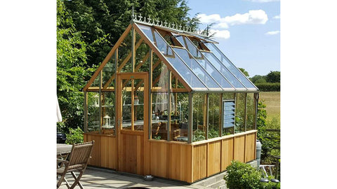 Open roof vents on Alton-Cheltenham-cedar-greenhouse