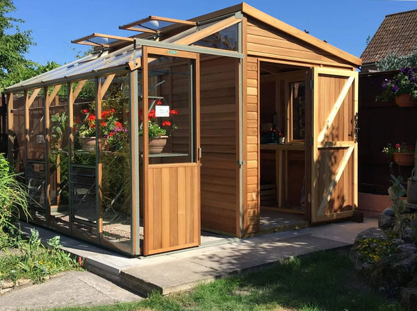 Alton Fusion Cedar Greenhouse/Shed Doors open